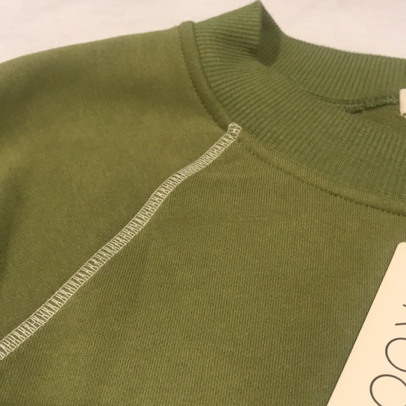 NEW! Roolee Crew Neck Sweatshirt Avocado Green White Stitching M - Picture 7 of 15